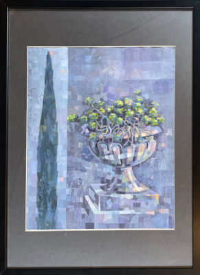 Киселева Татьяна Павловна (1967 г.р.) - Ваза и кипарис. 2019 г. Бумага, темпера, 52.6 х 42 