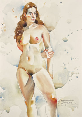 Людвичек Ева (1988 г.р.) - Стоящая обнаженная. 2020 г. Бумага, акварель, 29.9 х 21 смЕва Людвичек 