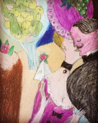 Поздняева Ольга Александровна (1962 г.р.) - "Пасхальный поцелуй". 2020 г. Бумага, масляная пастель 