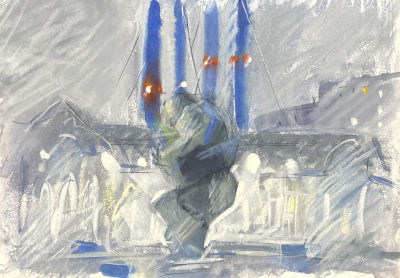 Набатова Татьяна (1979 г.р.) - "Вид на ГЭС-2 и скульптуру "Большая глина №4". Ноябрь". 2021 г. Бума 