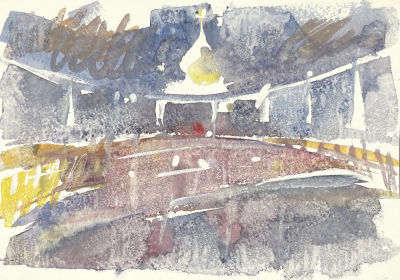 Набатова Татьяна (1979 г.р.) - "Вид на Храм Христа Спасителя через Крымский мост. Ноябрь". 2021 г. 