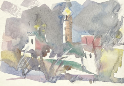 Набатова Татьяна (1979 г.р.) - "Декабрь. Новодевичий монастырь". 2021 г. Бумага, акварель, белила 