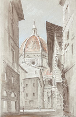 Ноаров Андрей Игоревич (1977 г.р.) - Вид на собор во Флоренции. 2021 г. Бумага, пастель, 29.5 х 39.5 см