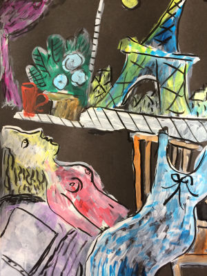 Поздняева Ольга Александровна (1962 г.р.) - "Ночь в Париже". 2021 г. Бумага, тушь, акварель, 31 х 