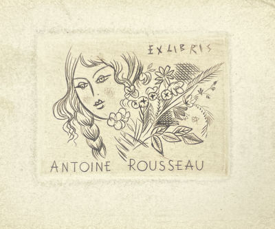 [Из коллекции Тимофеева И.А.] Фролов Вадим Антонович - Экслибрис Антуана Руссо. 1965 г. Бумага 