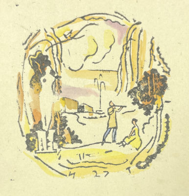 [Из коллекции Тимофеева И.А.] Тимофеев Игорь Алексеевич (1905-1994) - Влюбленные в саду. 1927 г. Бу 