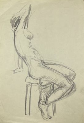 Сорокин Иван Васильевич (1922-2004) - Обнаженная на стуле. 1970-е гг. Бумага, карандаш, 42.1 х 29 см