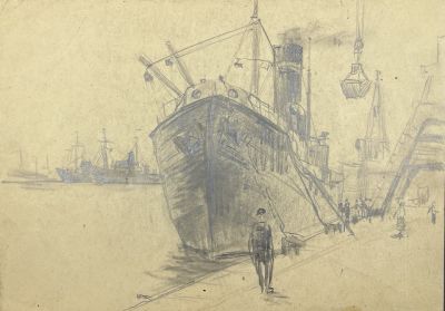 Сорокин Иван Васильевич (1922-2004) - Порт. Одесса. 1948 г. Бумага, карандаш, 17.6 х 25.2 см