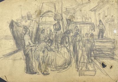 Сорокин Иван Васильевич (1922-2004) - Порт. Одесса. 1948 г. Бумага, карандаш, 20.9 х 29.6 см