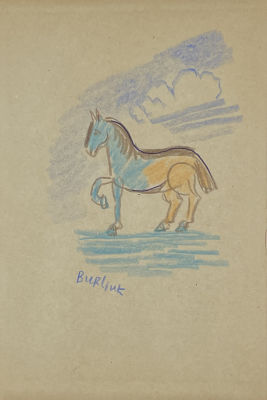 Бурлюк Давид Давидович (1882-1967) - Лошадка. 1956 г. Бумага, цветные карандаши, лист - 20.5 х 
