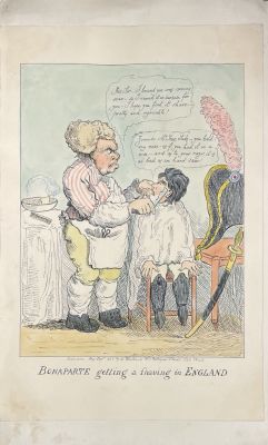 Уильям Холланд (1757–1815) издатель - [Бонапарт бреется в Англии] Карикатура "Bonaparte getting a 