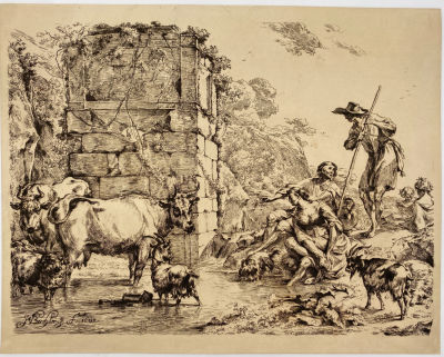 Берхем, Николас Питерс (1620-1683) - У источника. 1680 г. Бумага, офорт, 30 х 38 смНиколас (Клас) 