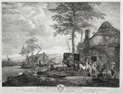 Мойро, Ж. по картине Ваувермана, Ф. - Голландский дилижанс. 1747 г. Бумага, офорт, 44.5 х 61 см