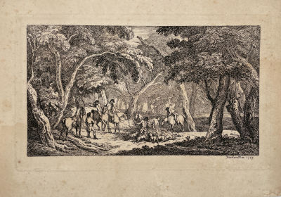 Томас Роулендсон (1756-1827) - Охотники в лесу. 1787 г. Бумага, офорт, 28 х 20.5 см