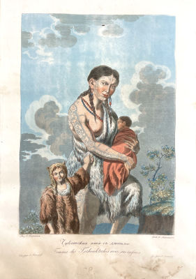 Рис. Е.Корнеев, гр. И.Ламинит - Чукотская баба с детьми. Лист из альбома "Народы России, или 