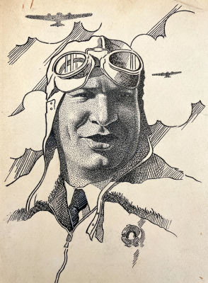 Андреев К. - Портрет летчика-испытателя Валерия Павловича Чкалова. Конец 1930-х - 1940-е гг. Бумага 