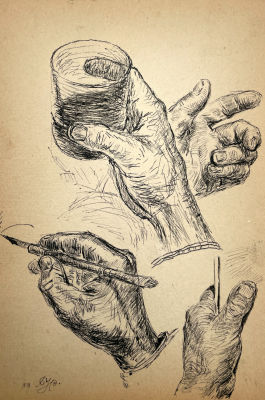 [Из коллекции Табачникова Е.М.] Бурыкин Николай - Руки. 1933 г. Бумага, тушь, 21 х 31 см 