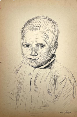 [Из коллекции Табачникова Е.М.] Бурыкин Николай - Портрет мальчика. 1933 г. Бумага, тушь, 31.4 х 