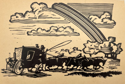 Неизвестный художник - Карета. Бумага, линогравюра, 14.2 х 21 см