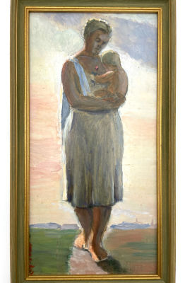 [Из коллекции Табачникова Е.М.] Хамкин Сергей - Мадонна. 1952 г. Картон, масло, Лист - 44.5 х 21.5 