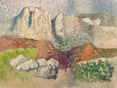 Полевой Василий Петрович (1936 г.р.) - Горы. 1969 г. Бумага, акварель, графитный карандаш, 29.5 х 