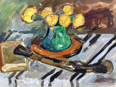 Петров Николай Григорьевич (1919-2004) - Цветы на столе. 1980 г. Бумага, акварель, графитный 