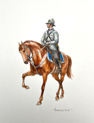 Темников Алексей Владимирович - "Конный милиционер. 1930-е годы". 2022 г. Бумага, акварель, линер 