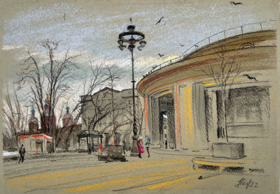 Ноаров Андрей Игоревич (1977 г.р.) - Возле м.Новокузнецкая. 2022 г. Бумага, пастель, акварель 