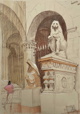 Ноаров Андрей Игоревич (1977 г.р.) - В Пушкинском музее. 2023 г. Бумага, пастель, акварель, 35 х 25 см