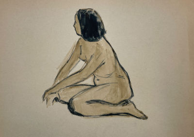 Петров Николай Григорьевич (1919-2004) - Сидящая обнаженная. Конец XX в. Бумага, акварель, 28.7 х 