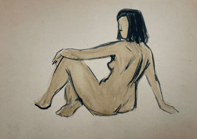 Петров Николай Григорьевич (1919-2004) - Сидящая обнаженная. Конец XX в. Бумага, акварель, 28.7 х 