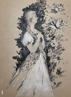 Винокуров Александр Васильевич (1922-2002) - Девушка. Вторая половина XX в. Бумага, карандаш, тушь 