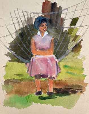 Винокуров Александр Васильевич (1922-2002) - В гамаке. Вторая половина XX в. Бумага, акварель 