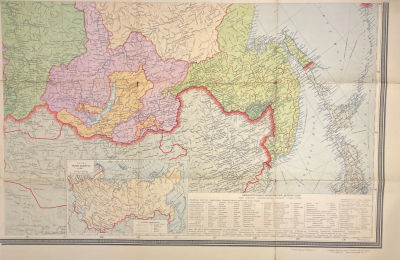 Карта юго-востока СССР со схемой воздушных сообщений на 1936 г. 62.8 х 95.7 см