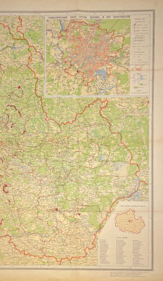 Схематический план города Москвы и его окрестностей, 1939 г. 102 х 61.5 см