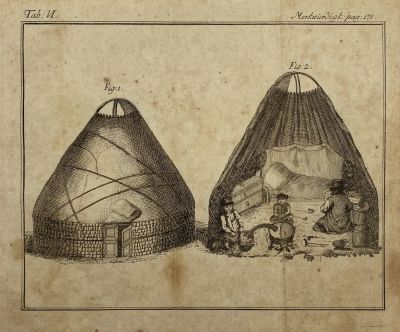 Ender Gustav Georg (1754-1824) - Калмыки в юрте (кибитке). Бумага, офорт, 15.8 х 19.5 см. 
Из 