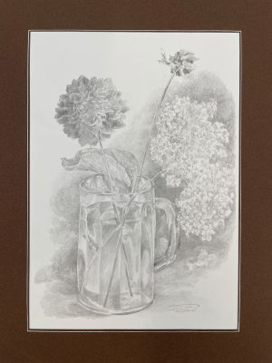 Борзенок Евгений Иванович (1947 г.р.) - Цветы в кружке. 2000-е гг. Бумага, графитный карандаш, 31 