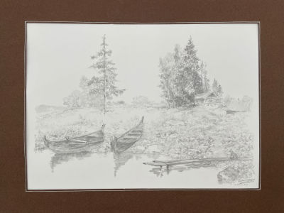 Борзенок Евгений Иванович (1947 г.р.) - Лодки. 2000-е гг. Бумага, графитный карандаш, 21.6 х 31.1 