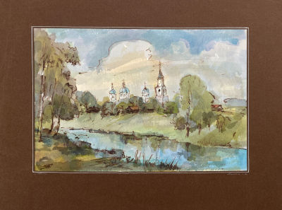 Борзенок Евгений Иванович (1947 г.р.) - Пригорок. 2000-е гг. Бумага, акварель, тушь, 20 х 30.2 см 