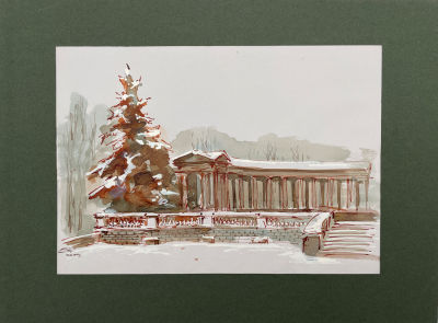 Борзенок Евгений Иванович (1947 г.р.) - Пейзаж. 2004 г. Бумага, акварель, тушь, белила, 20.9 х 