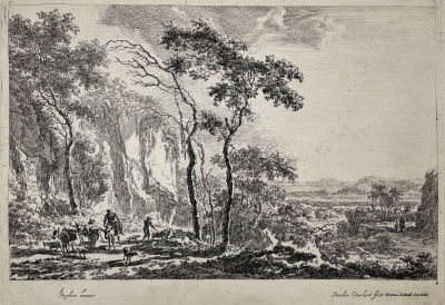 Питер Данкертс де Рей (1605-1661) по оригиналу Н. Берхема - Пейзаж. Около 1650 г. Бумага, офорт 