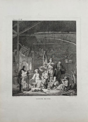 Лепренс, Жан Батист (1734–1781) - Русский обед. 1768 г. Бумага, гравюра резцом, лист - 33.4 х 24.3 