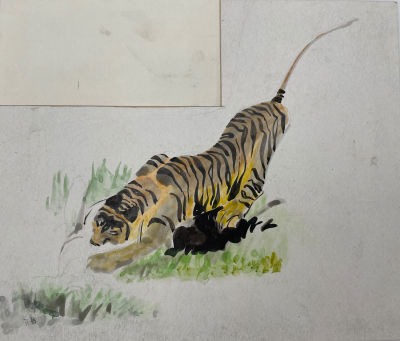 Ватагин Василий Алексеевич (1883-1969) [Приписывается] - Тигр. 1940-е гг. Бумага, акварель, 18.5 х 