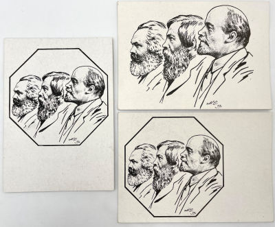 Соломонов Михаил Исаакович (1872-1942) - Маркс, Ленин и Энгельс. 3 открытки. 1930-е гг. 10.4 х 