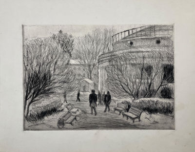 Зайцев Алексей Сергеевич (1927 г.р.) - Метро Краснопресненская. 1980-е гг. Бумага, офорт, 29.8 х 