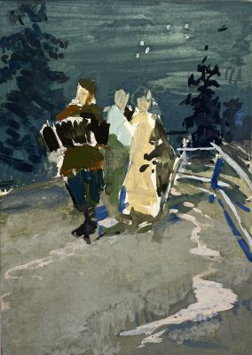 Семячкин Павел Семенович (1923 г.р.) - Гармонь. 1980-е гг. Бумага, гуашь, 19 х 13.1 см 
Работал в 