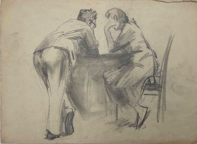 Вишняков Олег Николаевич (1935-2012) - Разговор. Вторая половина XX в. Бумага, карандаш, 21.5 х 