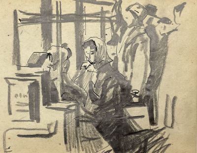 Вишняков Олег Николаевич (1935-2012) - В трамвае. Вторая половина XX в. Бумага, карандаш, 10 х 