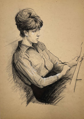 Вишняков Олег Николаевич (1935-2012) - Девушка. Вторая половина XX в. Бумага, уголь, тушь, 40.3 х 