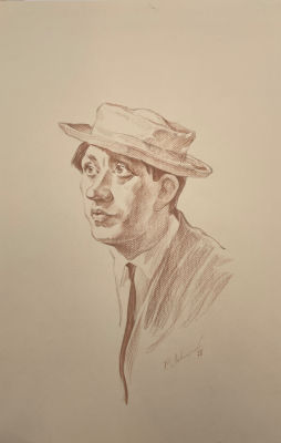 Левицкий Роман Васильевич (1920-1991) - Клоун Ю.Никулин. 1970 г. Бумага, карандаш, 49.9 х 32.5 см 